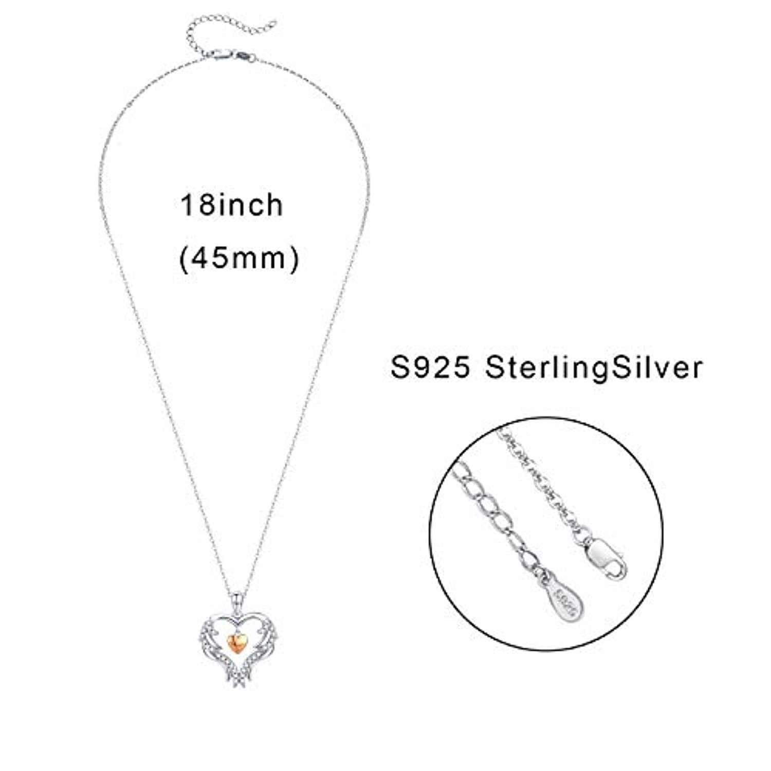 Angel Wings Necklace Heart Necklace S925 Sterling Silver Love Heart Pendant Romantic Jewelry Gifts with Gift Box for Women Girls Anniversary Wedding