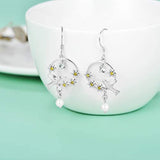 Hummingbird Earrings Sterling Silver Flower Birds Drop Earrings with Pearl, Crystals Jewelry Collection for Women