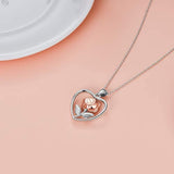 Sterling Silver Rose Flower Heart Urn Necklace for Ashes Cremation Keepsake Pendant Necklace for Women