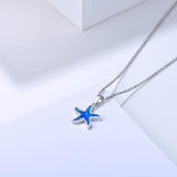 October Birthstone Ocean Collection 925 Sterling Silver Cute Starfish Blue Created Opal Pendant Necklace Mother's Day Gifts Jewelry for Women Girls 18