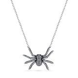 Rhodium Plated Sterling Silver Cubic Zirconia CZ Spider Fashion Pendant Necklace - Halloween Jewelry