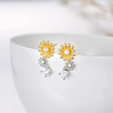 925 Sterling Silver Flower Stud Earring with Cubic Zirconia Sunflower Earrings for Women
