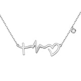  Silver Faith Hope Love Cross Lifeline Heart Pendant Necklace 