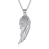 Silver Roses Guardian Angel Wings Pendant Necklace