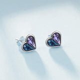 Sterling Silver Blue Purple Heart Earrings, Crystals from Swarovsk Stud Earrings for Women