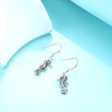 925 Sterling Silver Hippocampus dangle Earrings for Women
