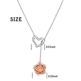 925 Sterling Silver Rose Flower Pendant Long Heart Necklace Jewelry for Women