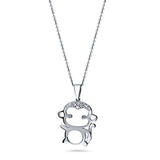 Rhodium Plated Sterling Silver Cubic Zirconia CZ Monkey Wedding Pendant Necklace