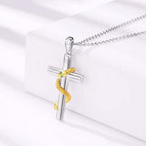 S925 Sterling Silver Snake Yellow Gold Plated Necklace  Cross Cubic Zirconia Pendant  Jewelry for Women