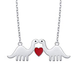 Silver Animal Love Red Heart Dinosaur Pendant Necklace