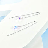 S925 Sterling Silver Threader Earrings For Women Teardrop Dangle Drop Threader Earrings With Crystal