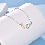 Sterling Silver Cubic Zirconia Crescent Moon Star Pendant Necklace for Women