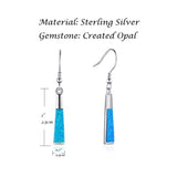 Blue Opal Long Dangle Drop Earrings 925 Sterling Silver Dainty Trapezoidal Shaped Earrings  Birthstone Jewelry for Women Girls