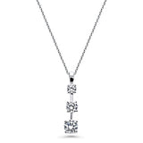 Rhodium Plated Sterling Silver Round Cubic Zirconia CZ 3-Stone Graduated Wedding Pendant Necklace