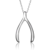 Silver Good Luck  Wishbone Pendant Necklace