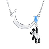 Silver Cute Panda on the Moon Pendant Necklace 