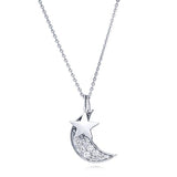  Silver  CZ Star Crescent Moon Pendant Necklace