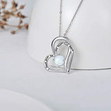 I Love You To The Moon And Back Necklace 925 Sterling Silver Opal Heart Necklace for Women Mom Girlfriend Wife Couple