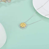 Sunflower Necklace Sterling Silver You Are My Sunshine Spinning Roating Flower Pendant Necklace for Women