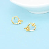 Honeycomb with Bee Stud Earrings 925 Sterling Silver Beehive and Bee Earrings for Women