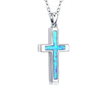 Blue Opal Sterling Silver Cross Necklaces