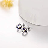 Sterling Silver Cube Stud Earrings with Blue Aurora Crystals from Swarovski  for Her Fine Jewelry