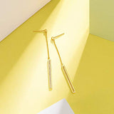 Yellow Gold plated Cubic Zirconia CZ Bar Dangle Earrings Fashion Jewelry