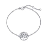 Sterling Silver Tree Of Life Bracelet Minimalist Natural Onyx Cubic Zirconia CZ Charm Chain Bracelet Jewelry Gifts For Women