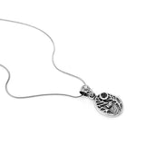 925 Oxidized Sterling Silver Owl Tree Midnight Black CZ Full Moon Oval Pendant Necklace, 18 inches