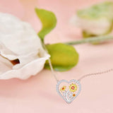 3 Sunflower Necklace for Women 925 Sterling Silver You are My Sunshine Love Heart Necklace Pendant Jewelry for Girls Daughter