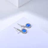 925 Sterling Silver Blue Opal Dangle Drop Earrings Cubic Zirconia Prongs Halo  Birthstone Earrings for Women