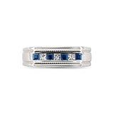 14k White Gold Princess-cut Natural Diamond & Sapphire Wedding Band Ring For Men(1/2 cttw, I-J, SI2-I1)