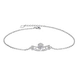 S925 Sterling Silver Claddagh Anklet for Women Girl Charm Adjustable Foot Anklet Jewelry Birthday Gift