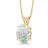 14K Gold Oval Cabochon White Opal Pendant Necklace