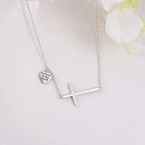 925 Sterling Silver Sideways Cross Pendant Necklace with Love Heart Jewelry for Women Girls - Forever in My Heart