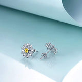 Sterling Silver Daisy Flower Stud Earrings with Swarovski Crystal,Gift for Women Girls