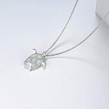 925 Sterling Silver Sea Turtle Necklace White Opal October Birthstone Pendant Fine Jewelry for Women