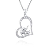 Silver Lucky Elephant Love Heart Mother and Daughter Necklace