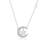Silver moon and star mother of pearl necklace Pendant 