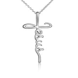 silver Faith Cross Necklace Jesus Religious Jewelry
