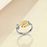 Bee-Live You are My Sunshine Sterling Silver Sunflower Rings with Bee Open Adjustable Ring for Women
