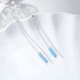 S925 Sterling Silver Created Blue Opal Bar Threader Dangle Drop Earrings Jewelry Gifts for Women Teens Birthday
