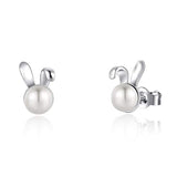  Silver Freshwater Pearl Rabbit Stud Earrings 