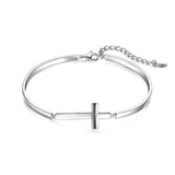 Silver Sideways Cross Adjustable Link Bangle Bracelet 