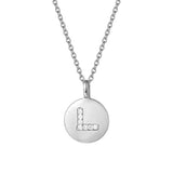 Sterling Silver Initial Pendant Necklace Round Disc CZ Initial White Gold Plated Dainty  Alphabet Necklace