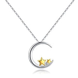  Silver with Yellow Gold Plated Star Cubic Zirconia Moon Crescent Jewelry