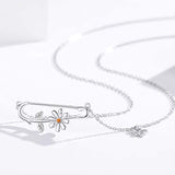 Fun Daisy Necklace 925 Sterling Silver Paperclip Safety Pin Brooch Necklace Butterfly Pendant Chain Necklace for Women Symbol of Support for Refugee Jewelry for Women