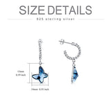 Butterfly Drop Earrings Sterling Silver Open Hoop Twisted Rope Earrings with Crystals,  Dainty Jewelry Gifts for Women Girls