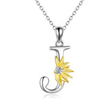 Sterling Silver Sunflower Initial Alphabet Letter J Pendant  Necklace for Women Girls