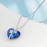 Heart Pendant Necklace 925 Sterling Silver with Blue Crystal Gift for Her
